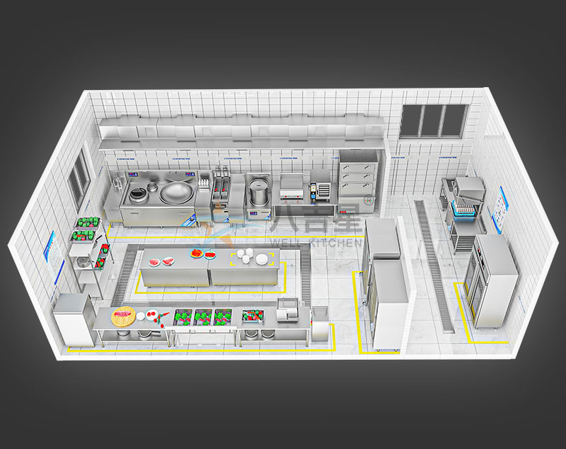 20-50人大型食堂厨房工程3d效果图
