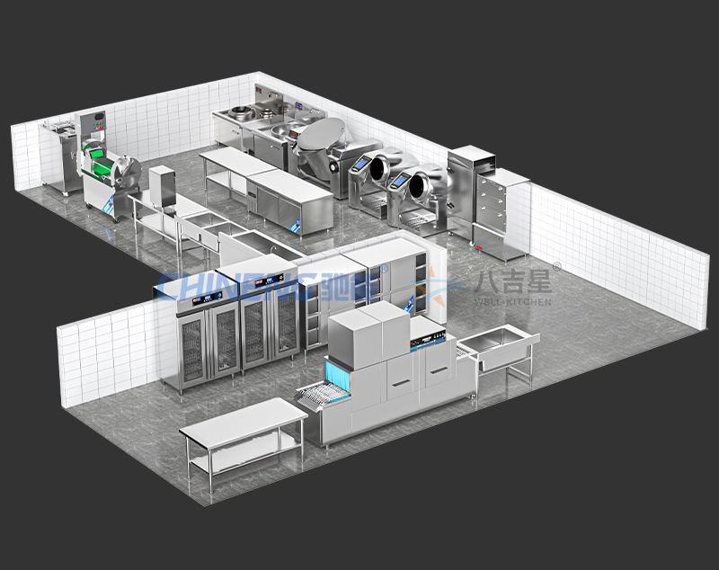 50-100人基础版智能食堂厨房工程3d效果图